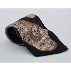 Alexander Lloyd Men's Silk Tie X-Long Abstract Geometric Medallion Black Brown